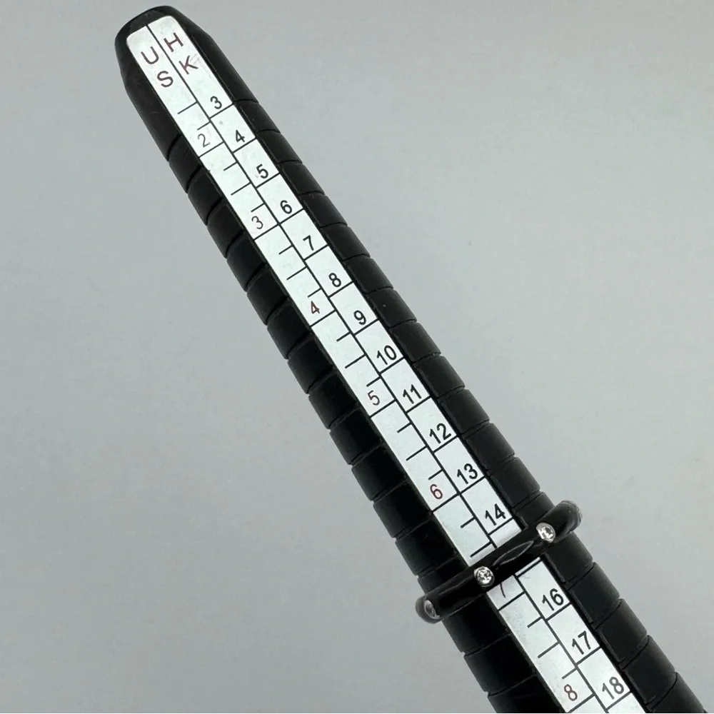 Sterling Silver Black Enamel Cubic Zirconia Stacking Ring Size 6.75
